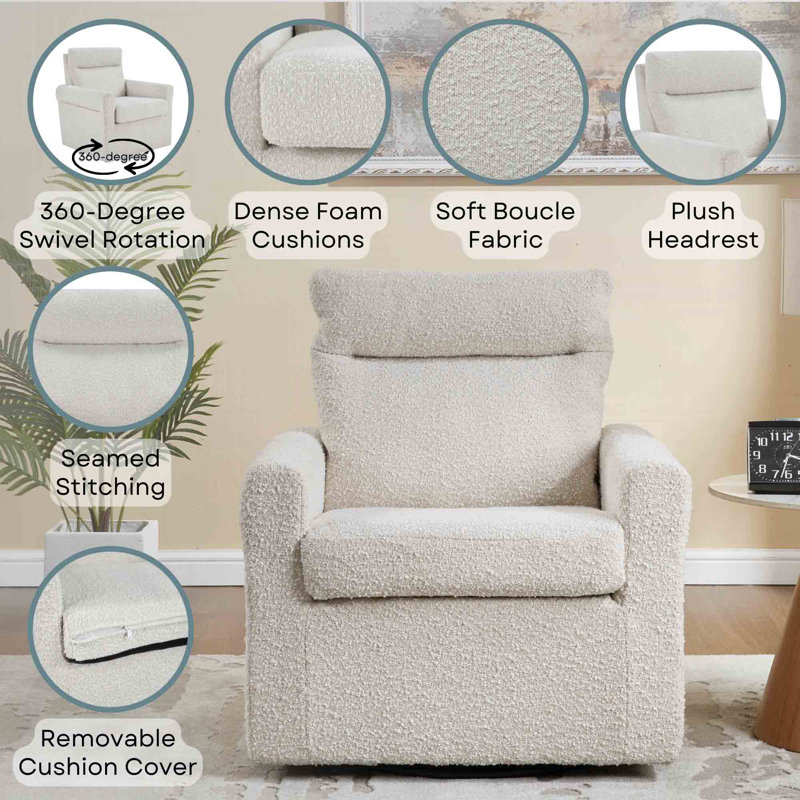 Liv Upholstered Swivel Accent Armchair, Boucle Oatmeal 