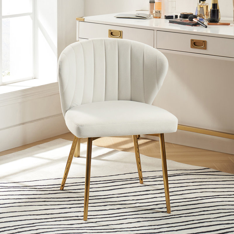 Fauteuil d'appoint moderne en velours avec dossier capitonné Euclid H 29 po, Velours ivoire