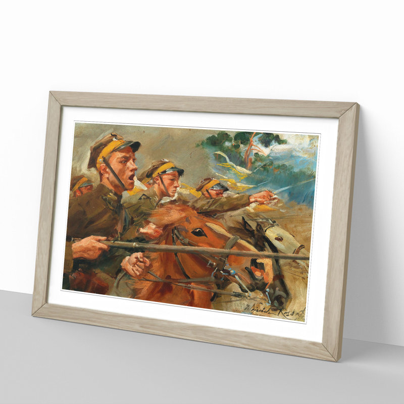 Attack by Wojciech Kossak - Picture Frame Painting, 48cm H x 65cm W x 2cm D, Oak Framed