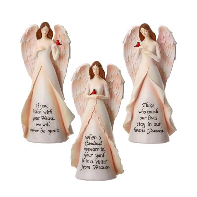 Ensemble de figurine 3 pièces cardinal ange en résine avec sentiment Birtwhistle