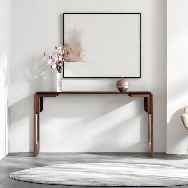 Modern Minimalist Walnut Console Table, 33.46" H x 62.99" W x 15.75" D