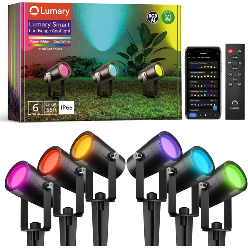 Lumary Smart Landscape Landscape Gen2, 6 lumières RVBAIWW à basse tension, lumières d'extérieur compatibles avec Alexa et Google Assistant