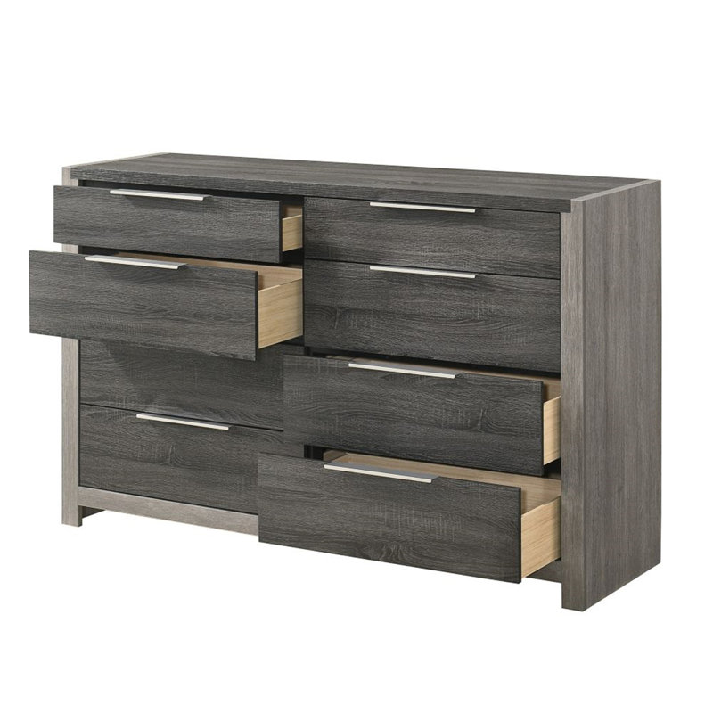Commode 1Pc moderne avec finition grise avec 8 tiroirs de rangement et meubles de chambre à coucher en bois, Gris