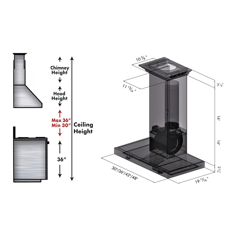 42" KE 400 CFM Convertible Wall Mount Range Hood in Brushed Stainless Steel, Stainless Steel, 48"