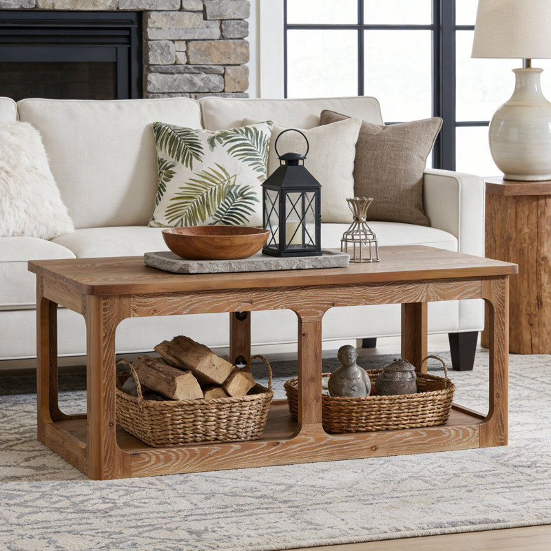 Table basse rectangulaire en bois massif 47,24 "avec rangement pour le salon