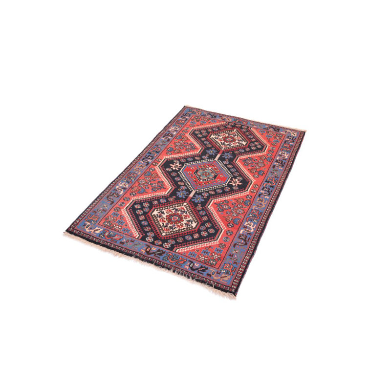 Tapis de zone en laine rouge/bleu 2 pi 8 po x 4 pi one-of-kind-noué la