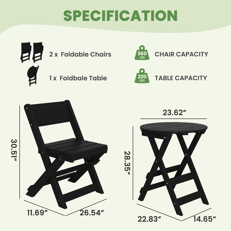 2-Person HDPE Round Outdoor Folding Dining Set
