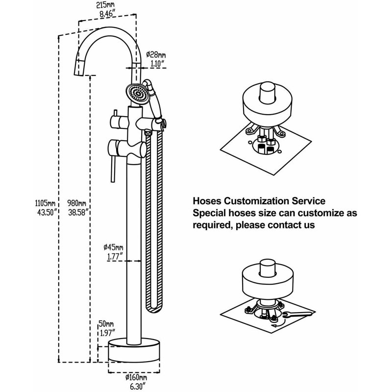 Jayceson 2 Handle Bathroom Bath Shower Mixer Bath Filler with Diverter