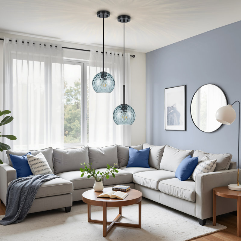Luminaire suspendu simple en verre à motif d'eau, base E26, Bleu