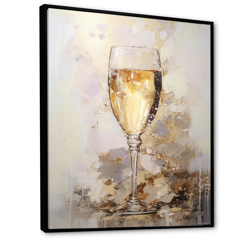 Vin, art mural sur verre de Champagne, Cadre flottant noir, H 44 po x l 34 po x P 1,5 po