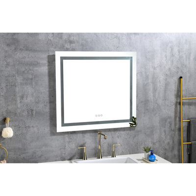 36X36in Fog Led Bathroom Mirror, Dimmable, 3 Colors, Memory For Makeup, Skincare, Shaving And Clothing Creating Vanity Fog, 3-Color, Arrangement