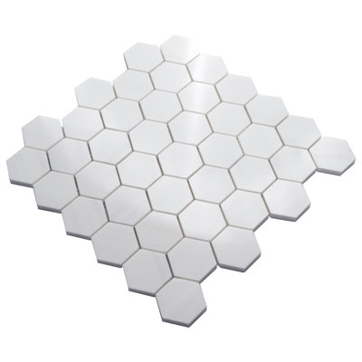 Calabria Frost Hexagon 12 in. x 13 in. Polished Marble Mosaic Floor and Wall Tile
