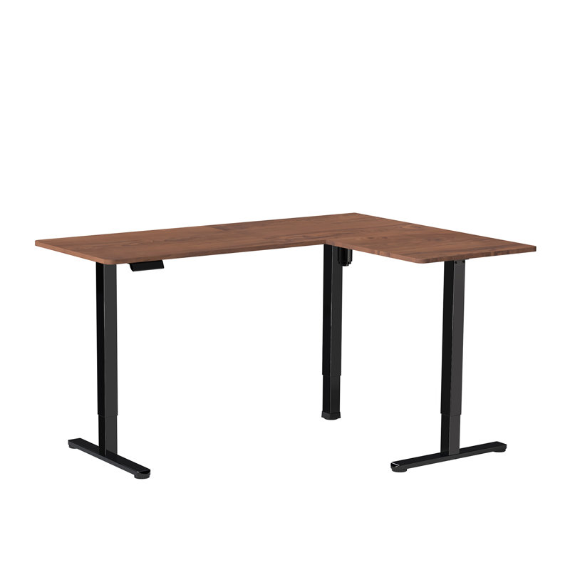 VIVO Electric Corner Desk, L-Shaped Workstation, 63" W x 47.3" D, Dark Walnut/Black