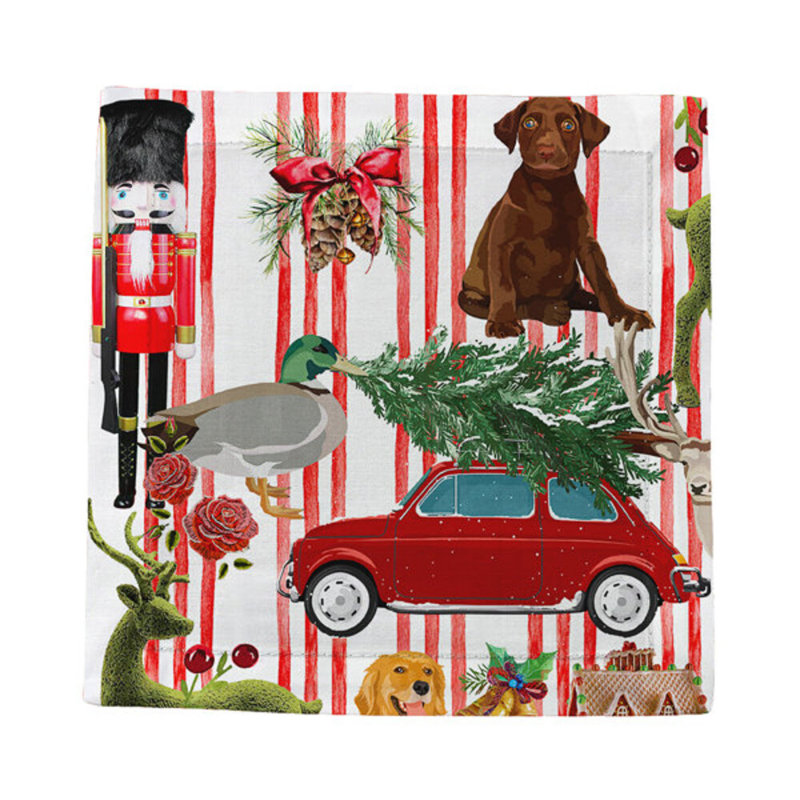 Ultimate Christmas Cotton Sateen Cocktail Napkins, Stripe