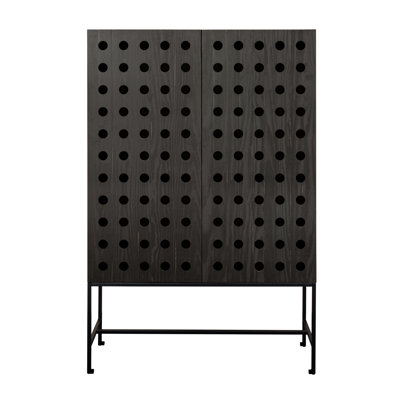 Grande armoire 2 portes Becca au fini noir antique sur bois de pin massif recyclé