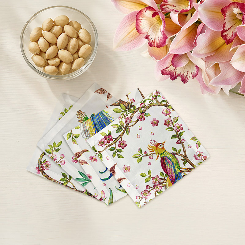 Resplendent Quesal Cotton Sateen Cocktail Napkins, White