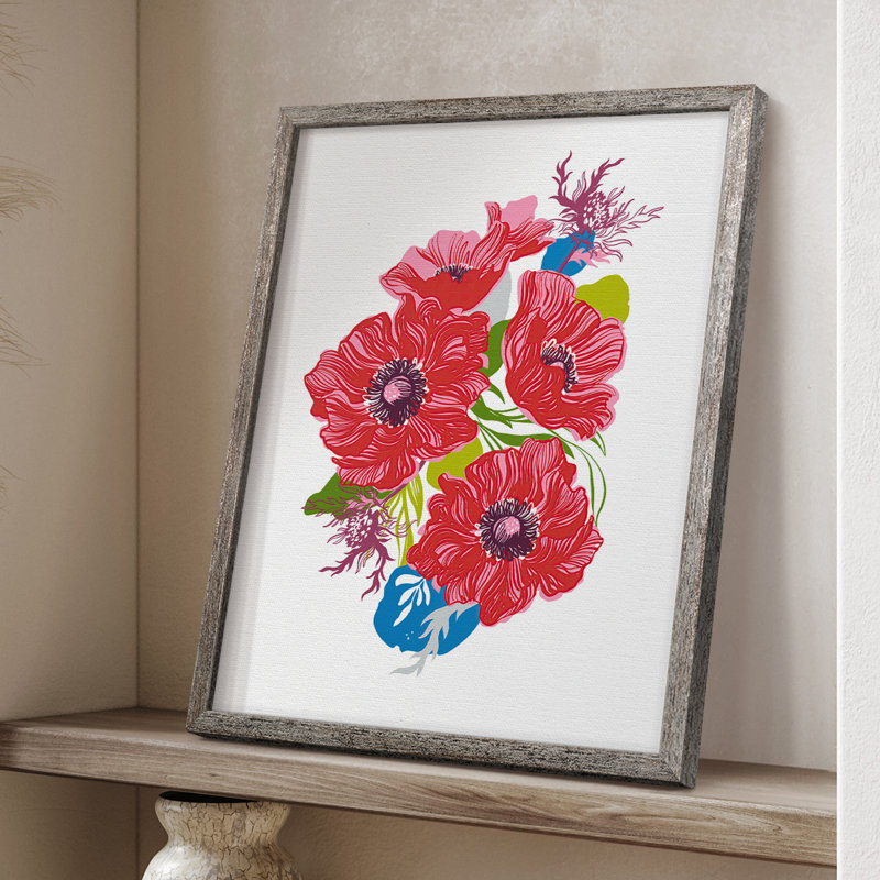 Brilliant Poppies I, reproduction encadrée - bois massif, H 21 po x l 17 po