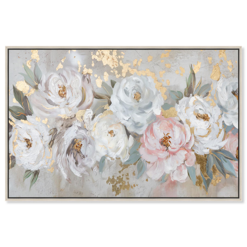 Art, art floral sur toile, H 11 po x l 16 po, Cadre argenté flottant
