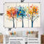 5 saisons, orange et bleu, arbre, reflets III, ensemble d'art mural abstrait Mid-Century-107212712-107212714