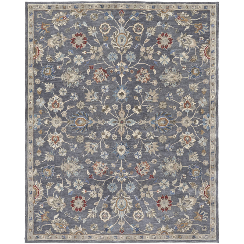 Tapis oriental transitionnel gris / ivoire / rouge Rylan, Rectangle de 10 pi x 14 pi