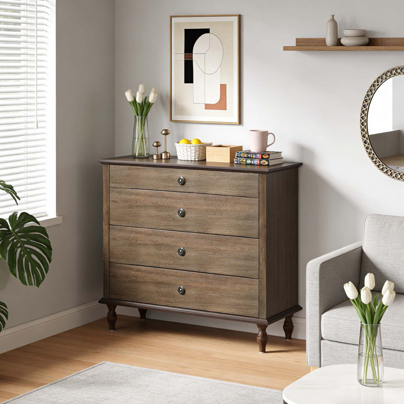 Commode élégante à 4 tiroirs, Brun rustique profond