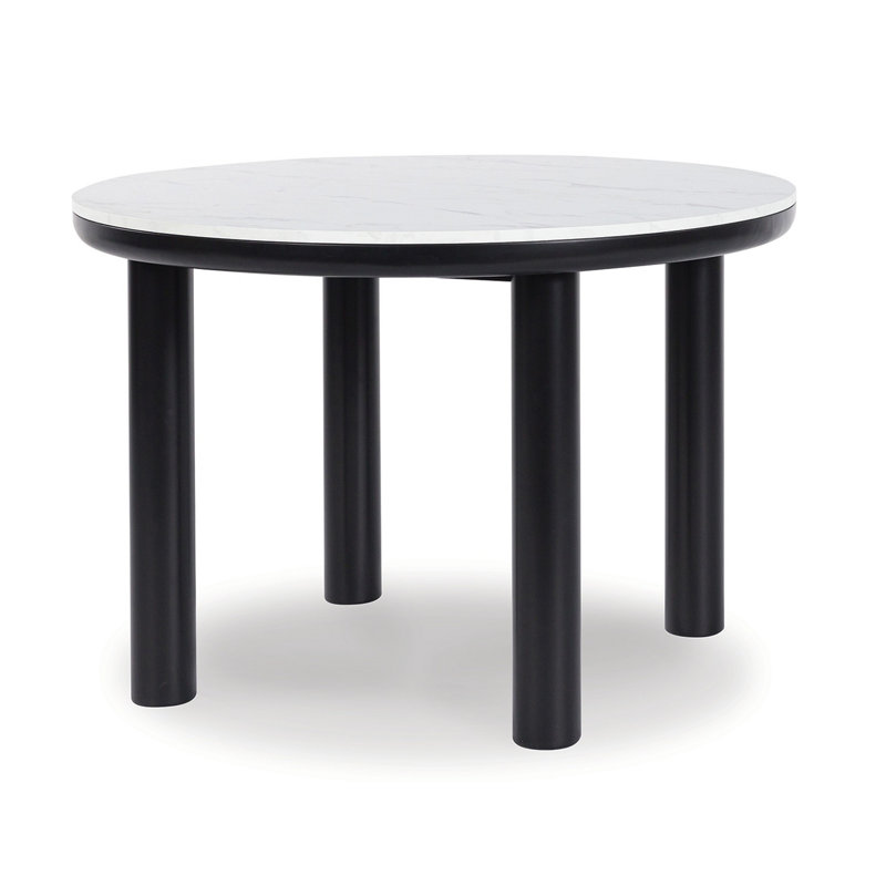 45 Inch Round White Marble Top Dining Table with Black Wood Legs