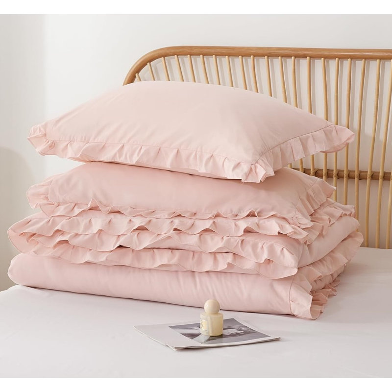 The Comforter Set Ruffle Comforter with 2 Pillowcase Soft, Blush Pink, Twin