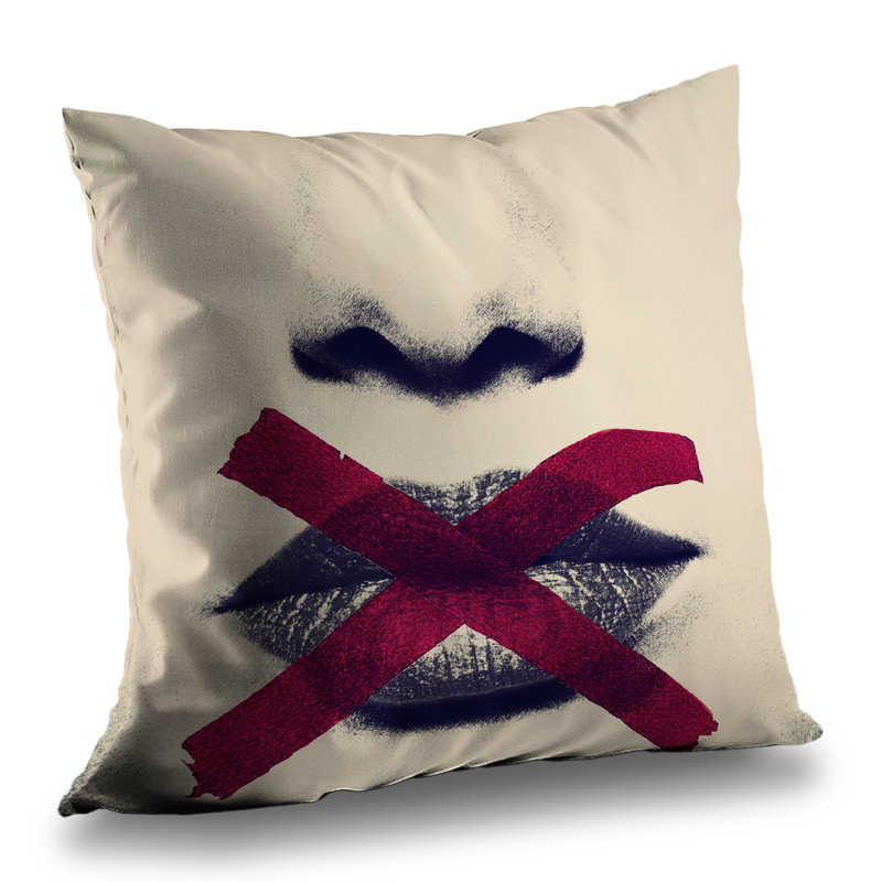 Grayscale Lips with Red X - Modern Poly Twill Throw | Home Decor