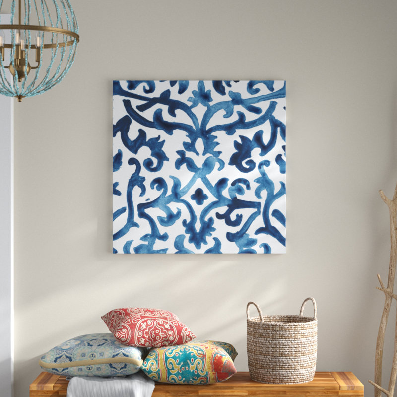 «Indigo Sampler III», peinture sur toile, H 30 po x l 30 po, Toile tendue