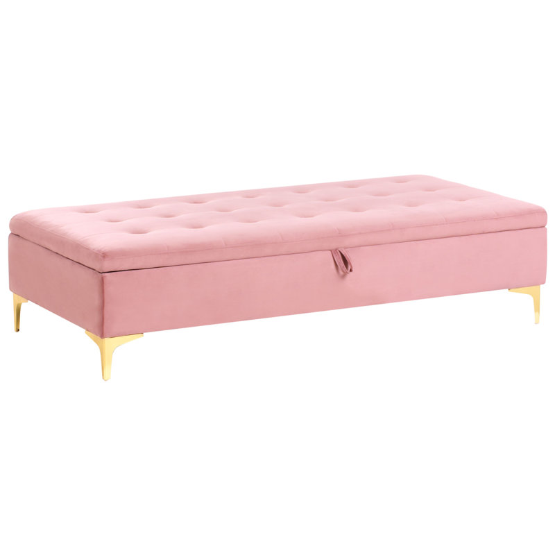 Aberdeen 158cm Wide Velvet Rectangle Standard Ottoman with Storage, Pink