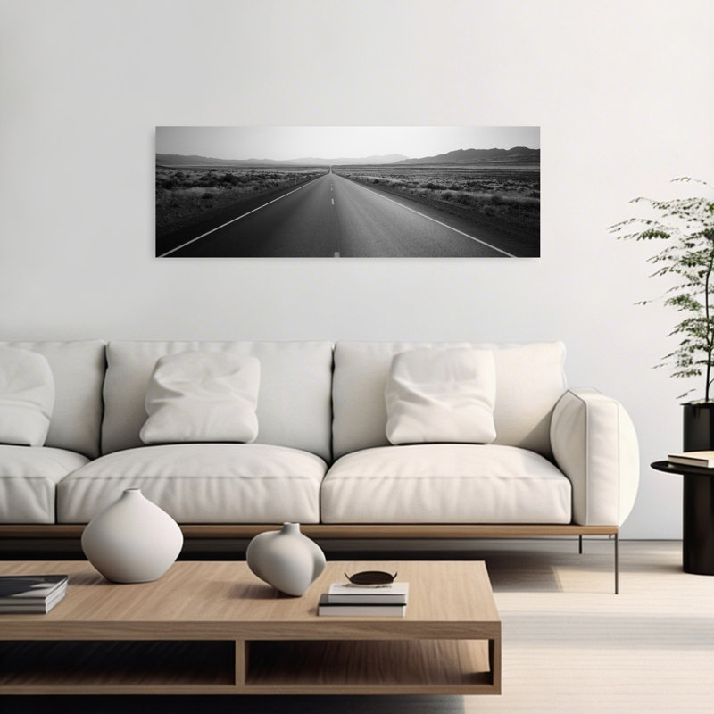 «Desert Road», Nevada, États-Unis, art contemporain abstrait, paysage naturel, H 16 po x l 48 po
