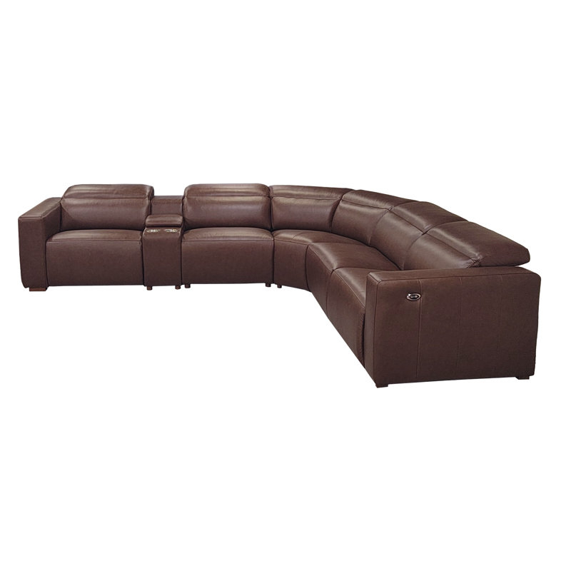 Ashenvale Top Grain Leather Reclining Modular Sectional, Chestnut