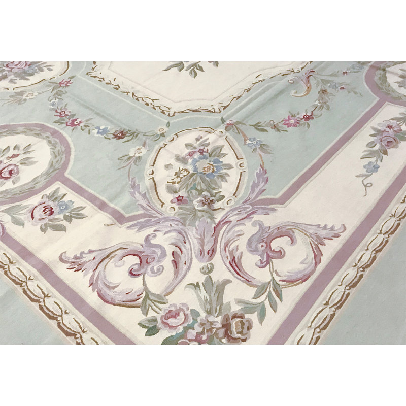 Hand-Knotted High-Quality Light Green and Ivory Area Rug
