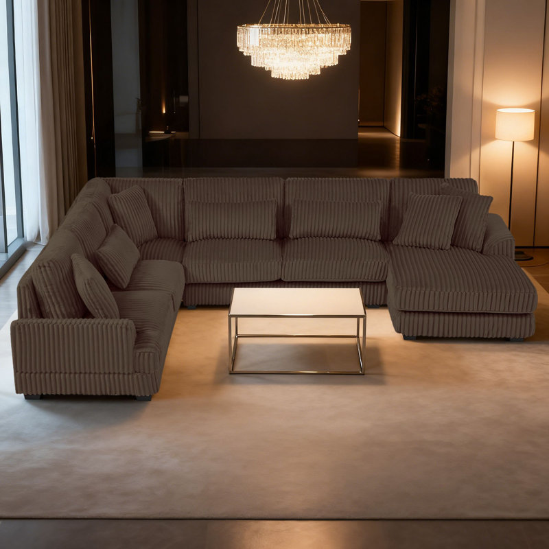 Canapé modulaire moderne rembourré en tissu de velours côtelé, Velours côtelé gris foncé
