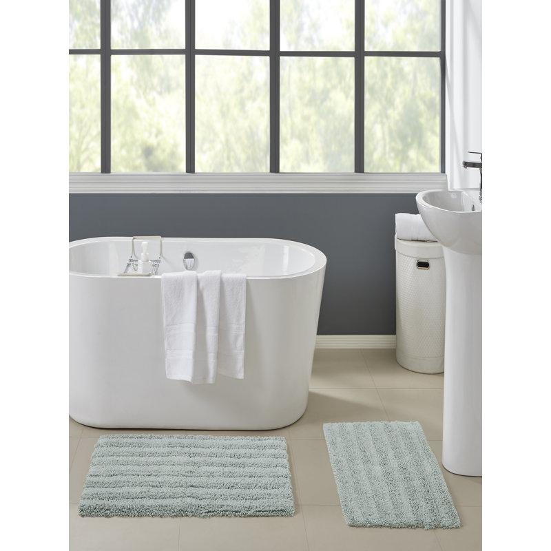 Genieve Cotton Blend Bath Rug, Spa Blue