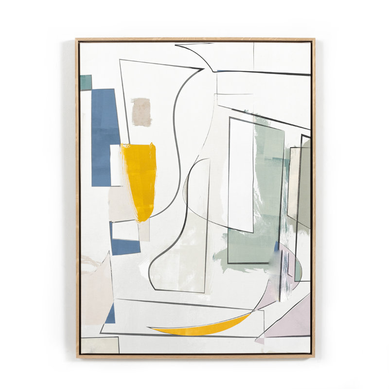 Large Abstract Watercolor Canvas Diptych with White Oak Frame