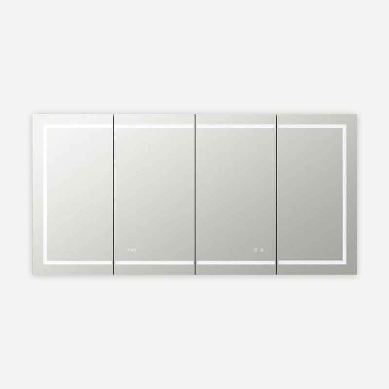 Armoire à pharmacie avec désembueur à DEL AQUADOM Signature Royale l 72 po x H 36 po x P 5 po, prises électriques, horloge numérique, gradateur, miroir grossissant 3X à DEL réglable