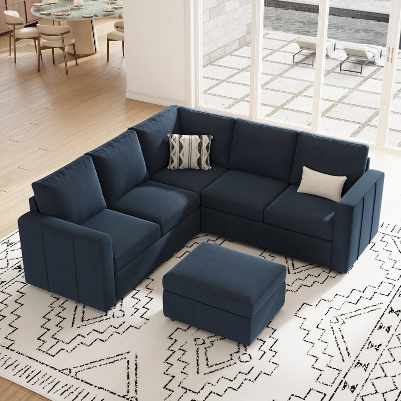 Aubade L-Shaped Modular Storage Sofa Set, Blue Velvet