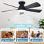 Ventilateur de plafond encastré moderne à profil bas Depuley avec lumières, pales en ABS, 42 pouces, télécommande et intensité variable, moteur à courant continu réversible, utilisation intérieure / extérieure - noir.-985259568-985259573-985259574