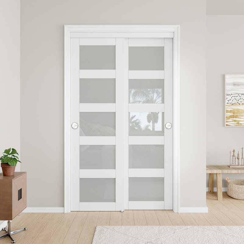 Porte coulissante en verre givré 48 po x 80 po en blanc avec ensemble de quincaillerie d'installation Porte coulissante également pour garde-manger 