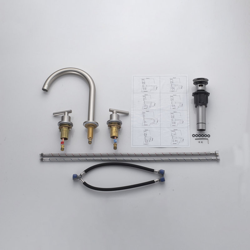 Modern 8 In. Widespread Double Handle Bathroom Faucet 3-Holes Water-Saving With Drain Kit , Brushed Nickel