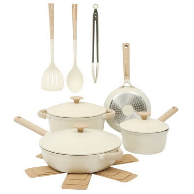 Batterie de cuisine en fonte d'aluminium durable antiadhésive sans PFA Gibson Elite Folkstone 13 pièces avec batterie de cuisine, outils et feutres protecteurs