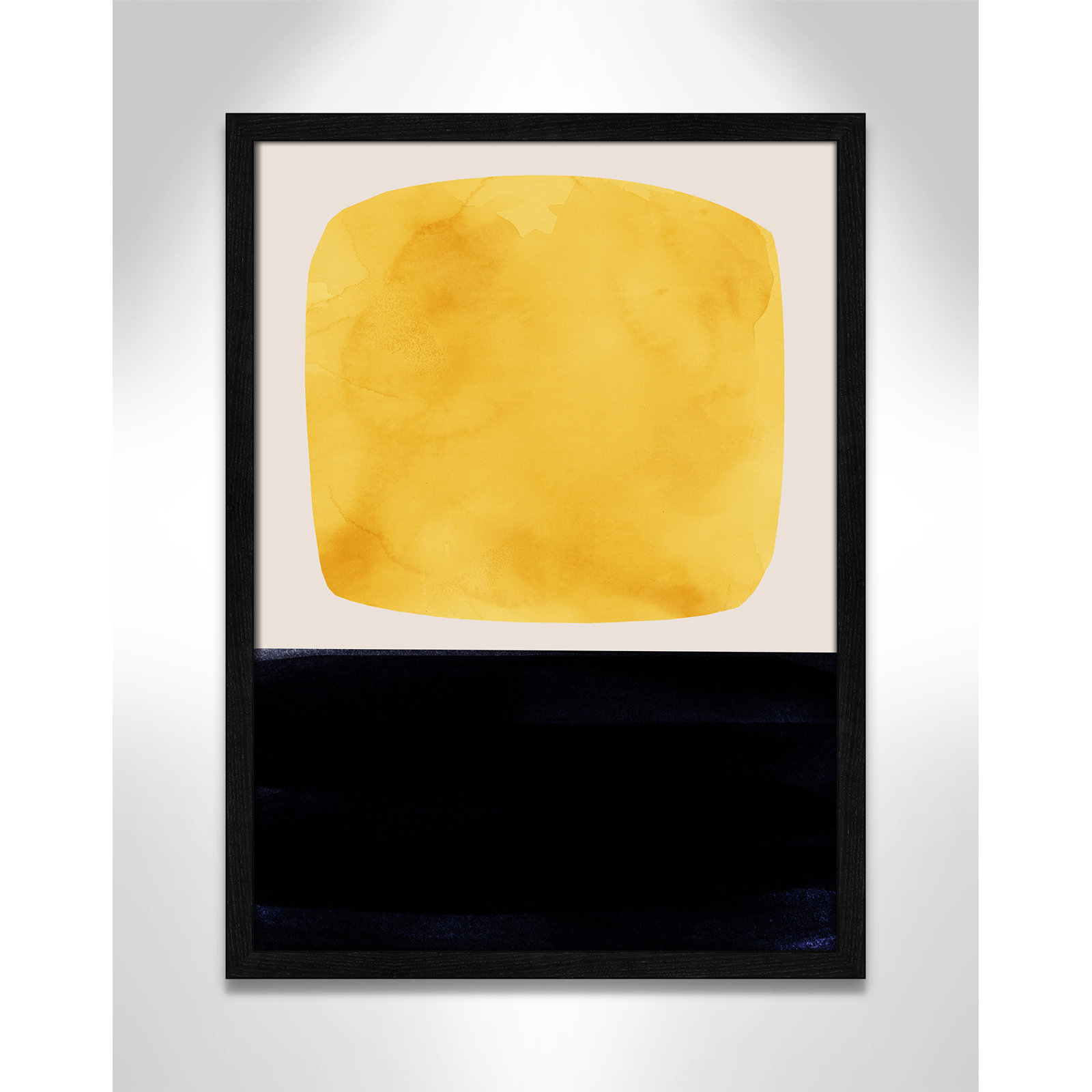 Boxed-Yellow by Aoibhne Hogan, Black Wood Grain Paper, 23" H x 17" W x 0.75" D