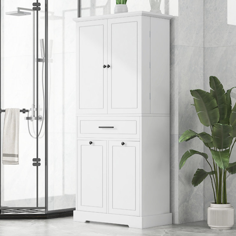 Freestanding Bathroom Storage Cabinet With Doors & Drawers, Tilt-out Laundry Hamper, Adjustable Shelf, Multiple Storage Spaces