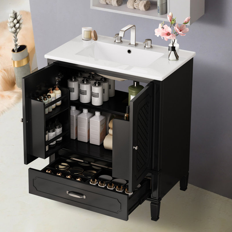 Armoire de meuble-lavabo 30 po avec lavabo en céramique, Noir