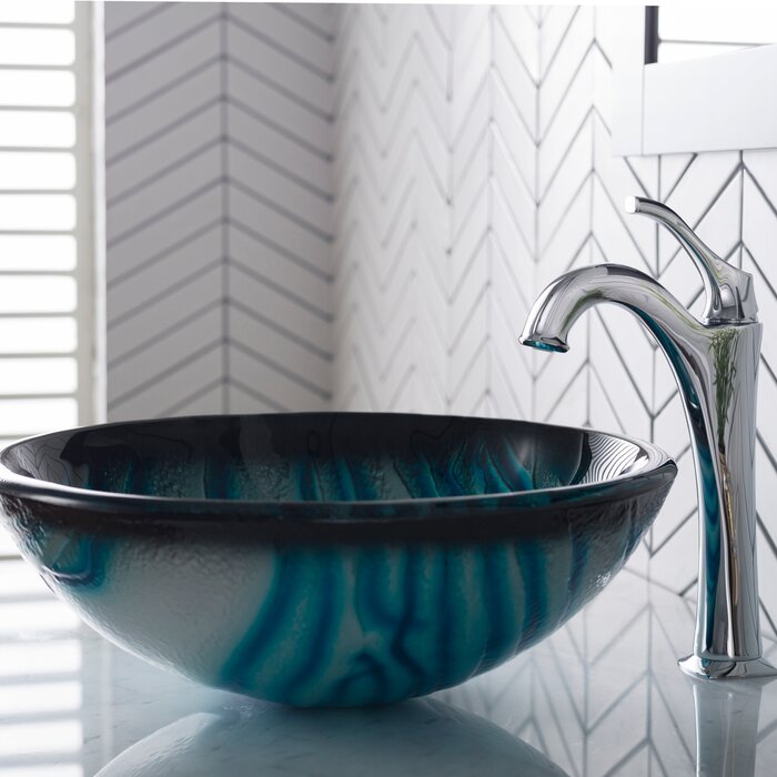 Kraus Nature Series Glass Circular Vessel Bathroom Sink with Faucet ...