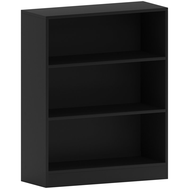 Modern Manufactured Wood Bookcase, (3 Shelves) 75cm H x 60cm W x 24cm D, Black