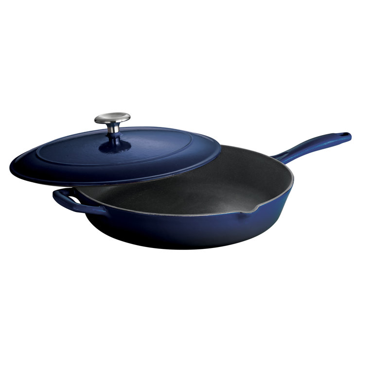 Gradated Cobalt 12" Enameled Cast Iron Skillet with Lid