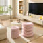 Ensemble de deux poufs de rangement ronds en peluche rose, avec couvercle amovible, convenant à de multiples usages, notamment la chambre à coucher, le salon et la coiffeuse.-885560779