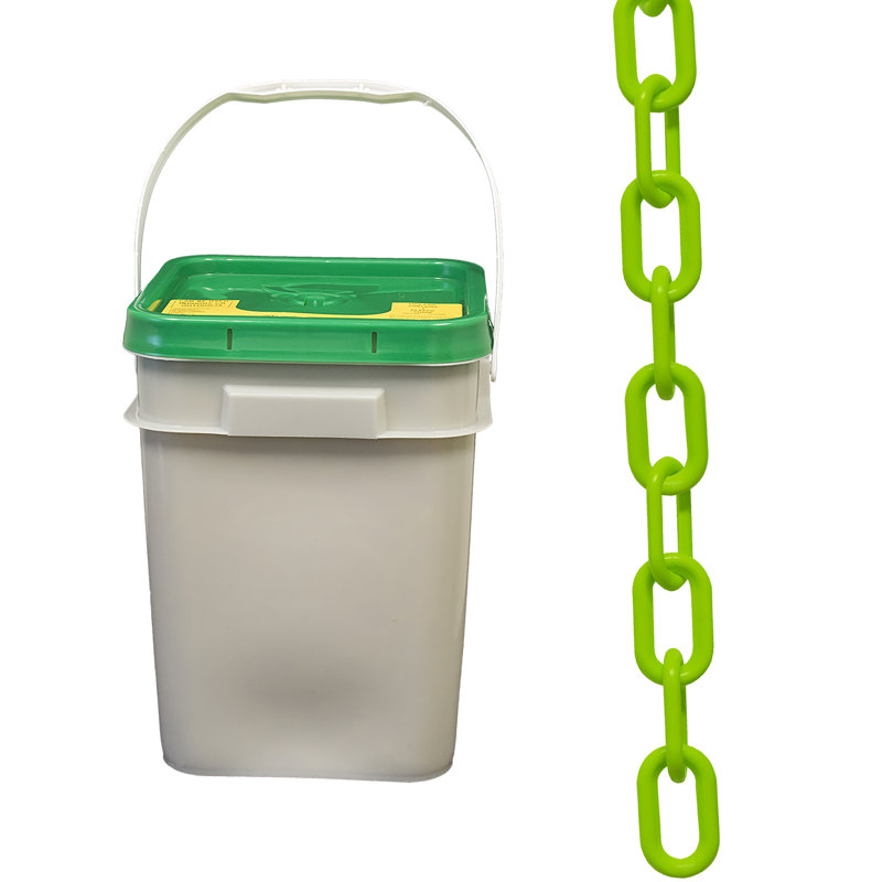 Chaîne de sécurité en plastique dans un seau, Vert sécurité, H 1,44 po x l 3600 po x P 0,21 po
